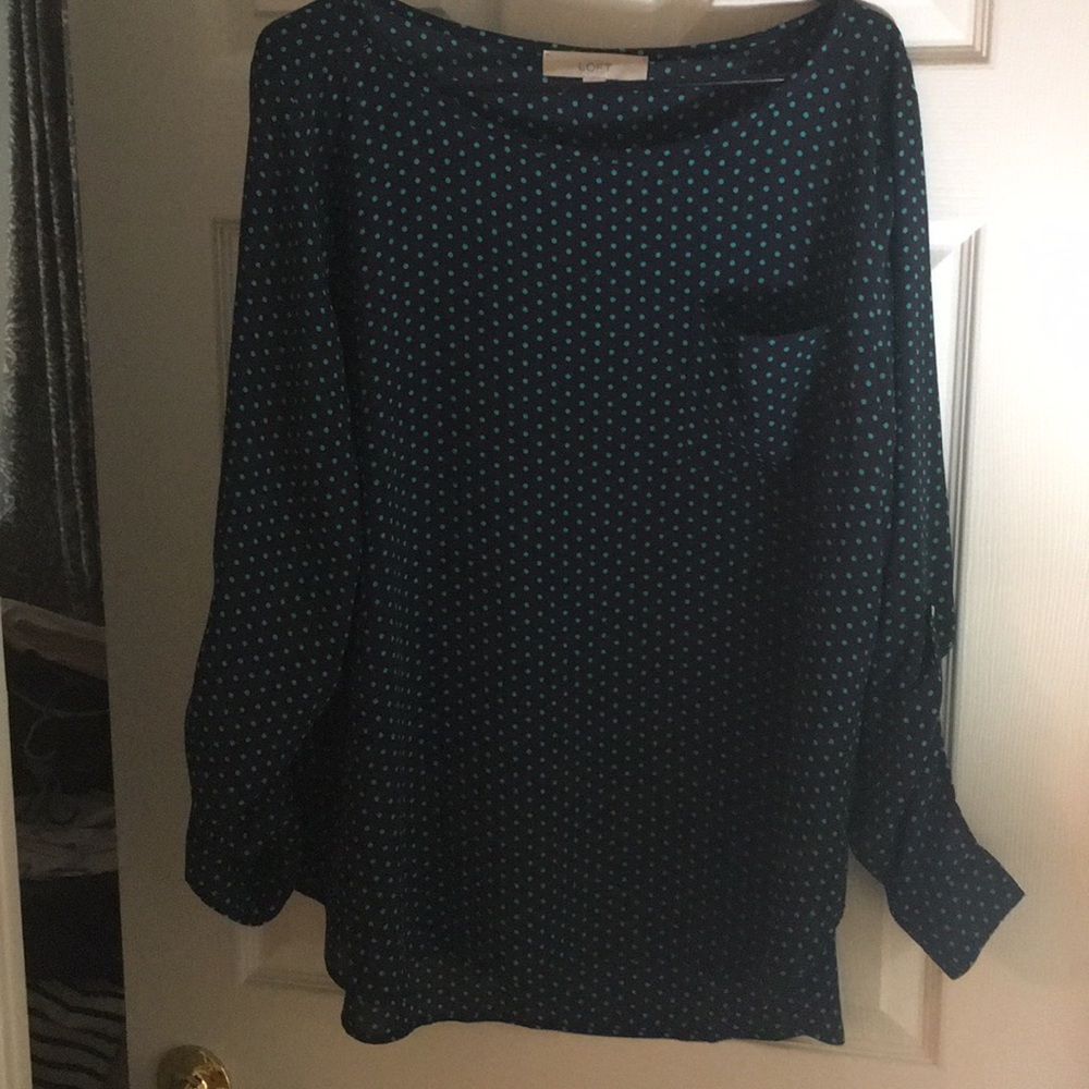 Worn once, Loft navy polka dot blouse size XL